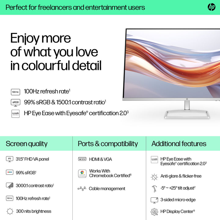 HP Series 5 Monitor 532sf - 32" Black & Silver 94F50AA Monitor Computing Tech HP TechMeOut.ie